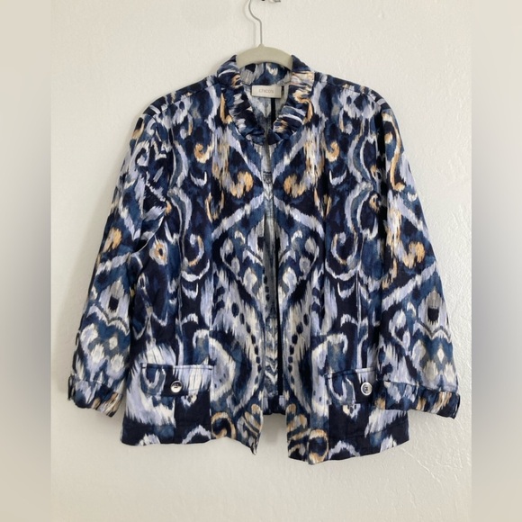 Chico’s Linen Boho Lagenlook Open Front Jacket Art to Wear Watercolor XL/16 - Picture 1 of 9